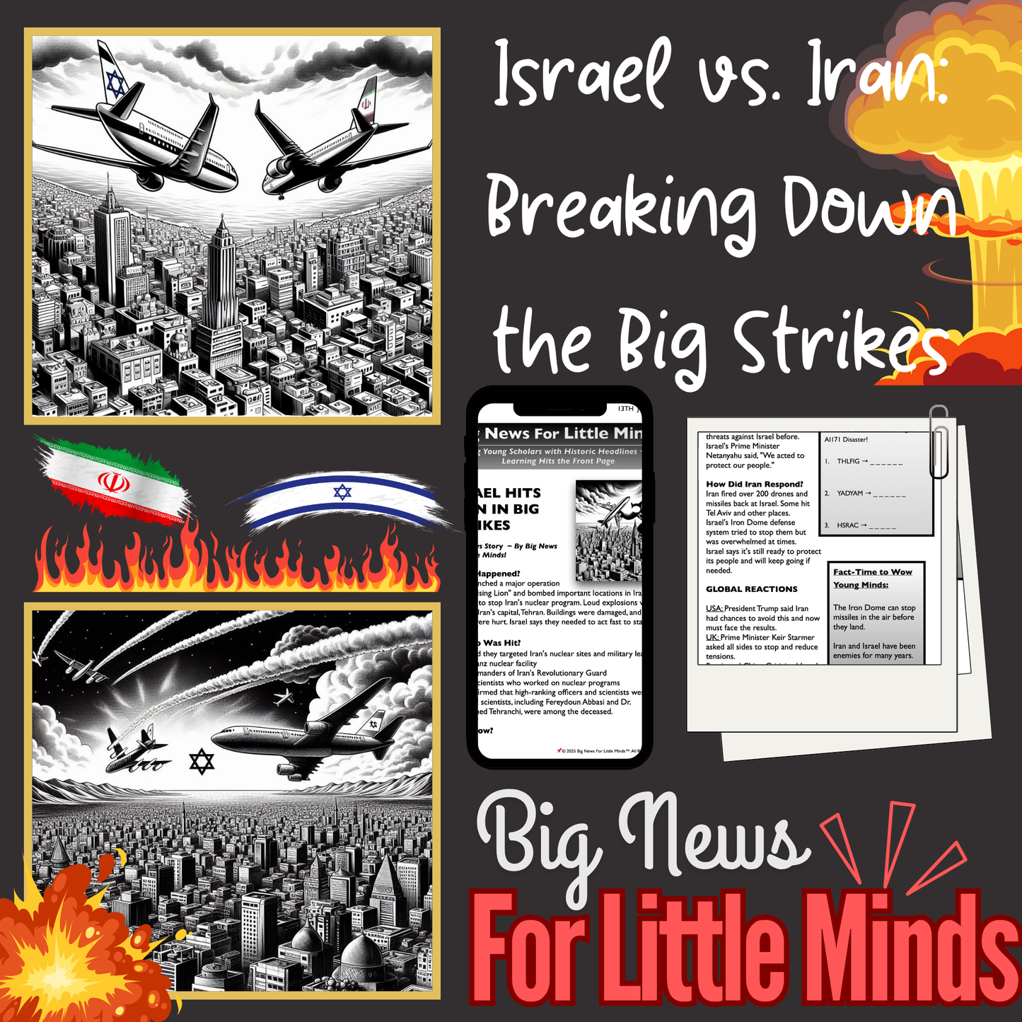 Israel Strikes Iran 2025: Big Blasts, War Warnings in Kids Article Pack with Freebies to Complete!