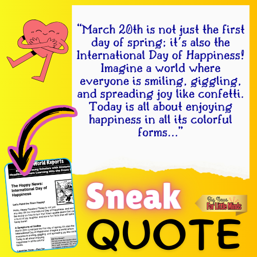 International Day of Happiness Kids Article to READ with Activity & Worksheets! March Fun