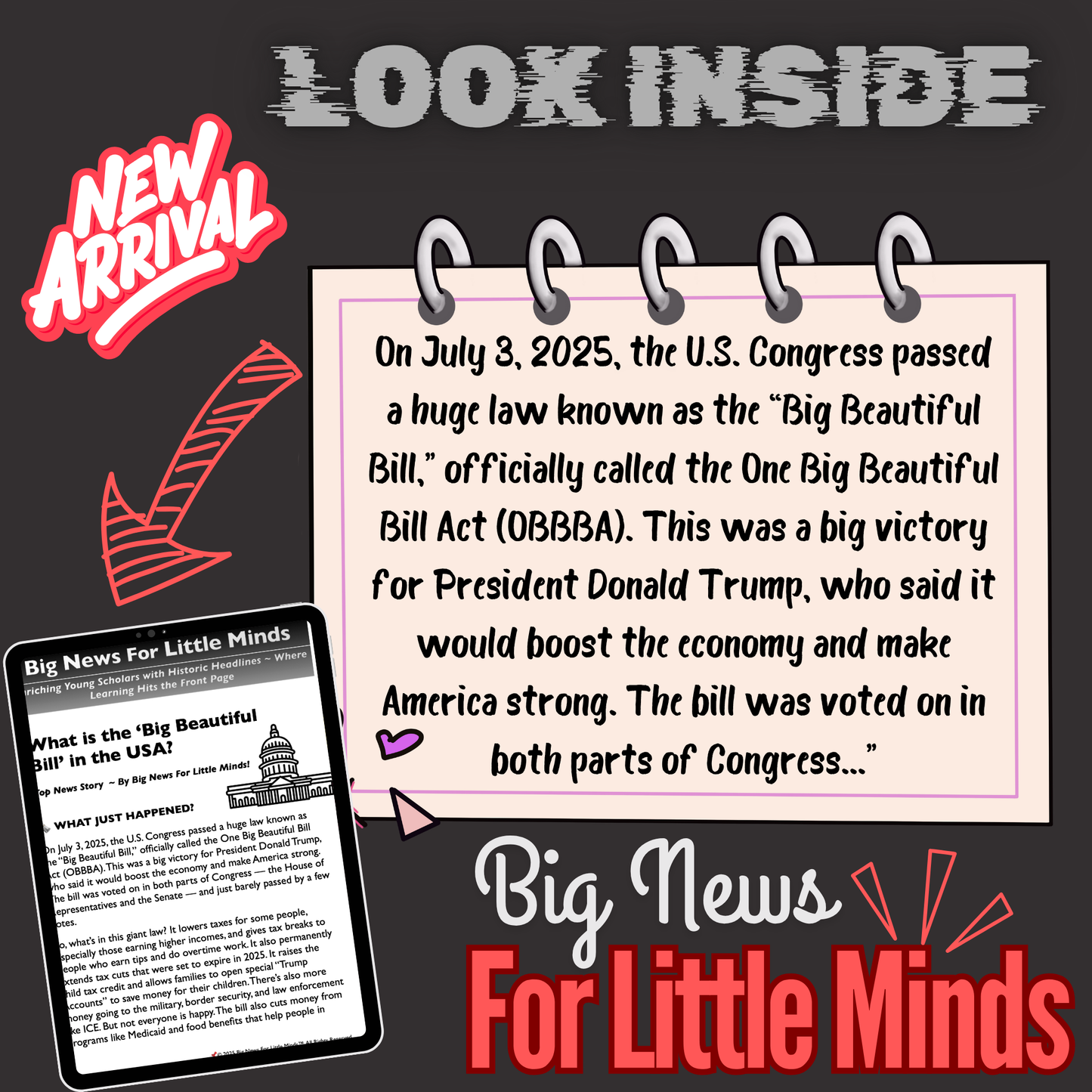 Kids Article on The Big Beautiful Bill ~ OBBBA Explained & Freebie Worksheets x2!
