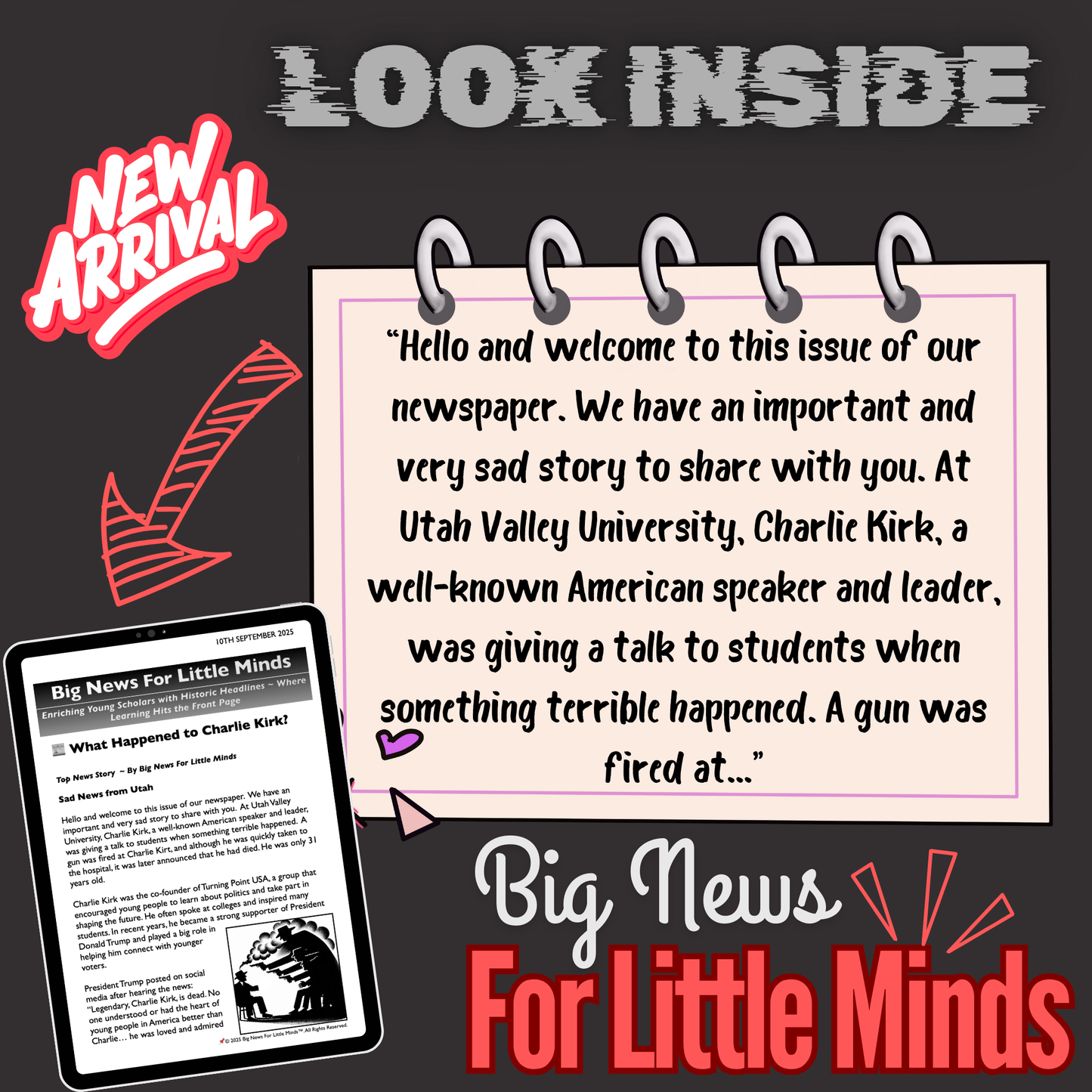 Charlie Kirk, Trump Ally, Fatally Shot in Utah ~ Who was he? Kids Article Pack with Freebie worksheets