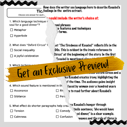 “The Tiredness of Rosabel” ELA Test Prep & GCSE English Analysis with Worksheets!