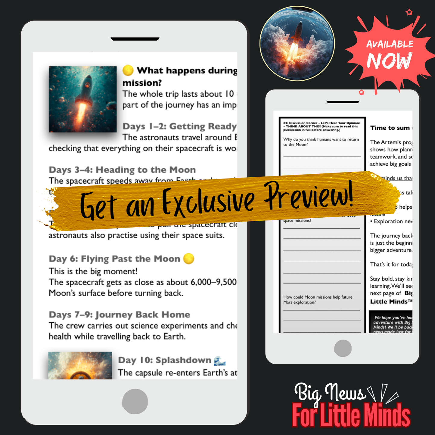 Artemis II Day-by-Day Guide: Timeline, Splashdown, Facts & Activities in Article Pack!