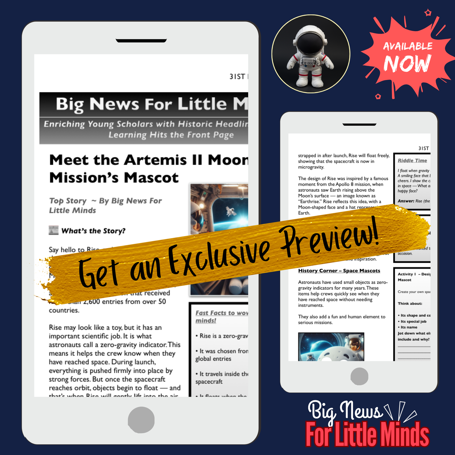 Meet “Rise” The Moon Mascot Flying on Artemis II: Article Pack & Freebie Worksheets!
