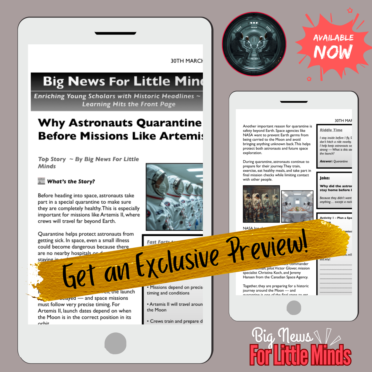 Why Astronauts Quarantine Before Missions Like Artemis II: Kids Article Pack & Freebies!