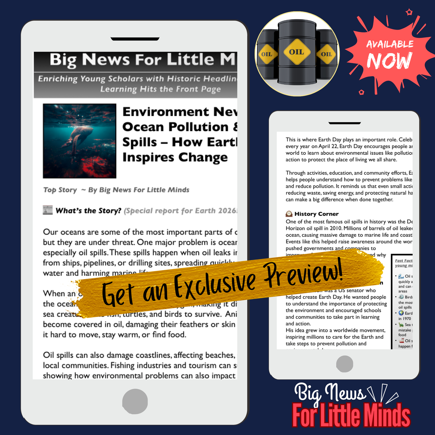 Ocean Pollution & Oil Spills: An Earth Day Article Package with Tasks & Poster Creating!