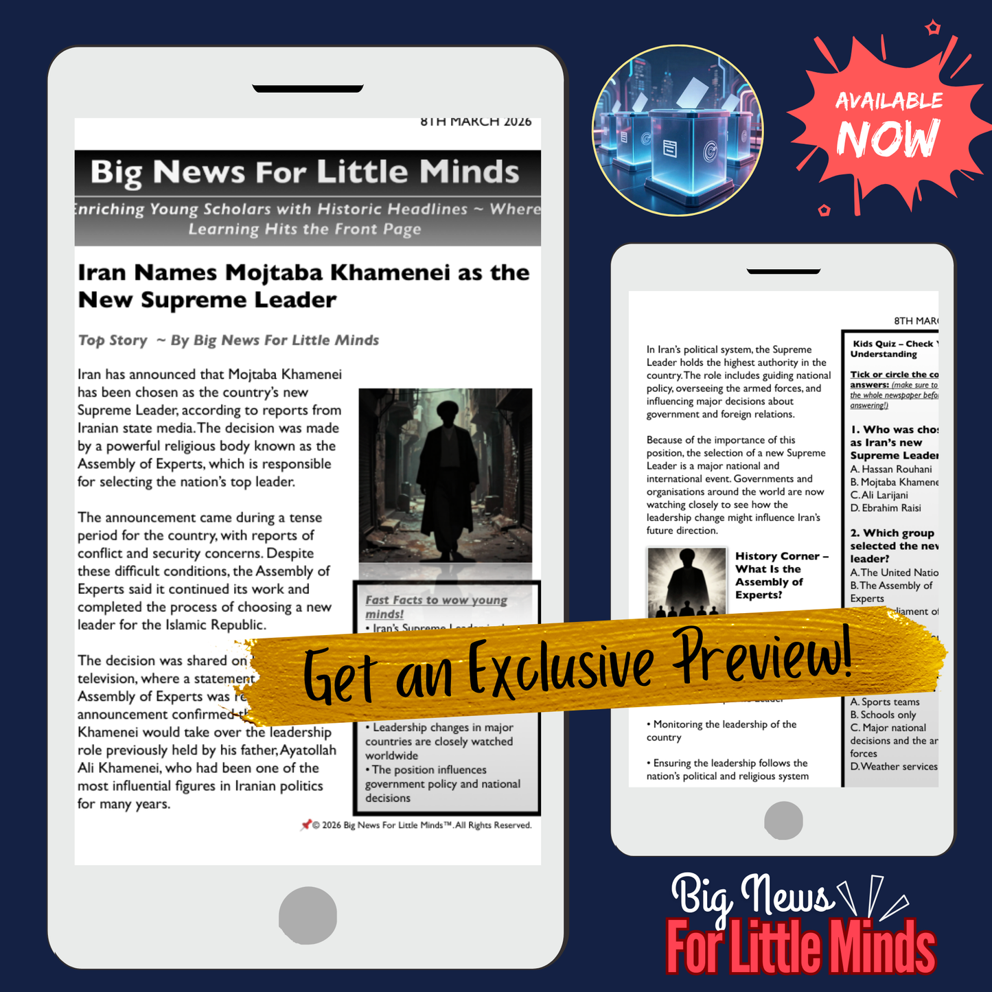 Mojtaba Khamenei: Iran’s new Supreme Leader 2026 Article Pack for Kids on News!