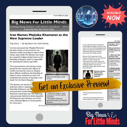 Mojtaba Khamenei: Iran’s new Supreme Leader 2026 Article Pack for Kids on News!