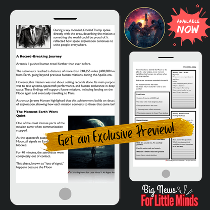 Artemis II Re-entry & Splashdown: Blazing Back to Earth: Kids Article Pack & Freebies!