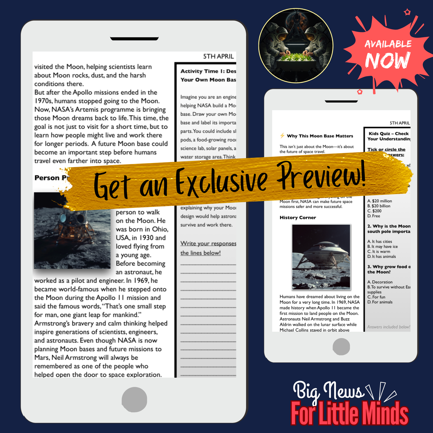 Moon Base for $20 Billion? How NASA Plans to Live & Grow Food in Space Article Pack!
