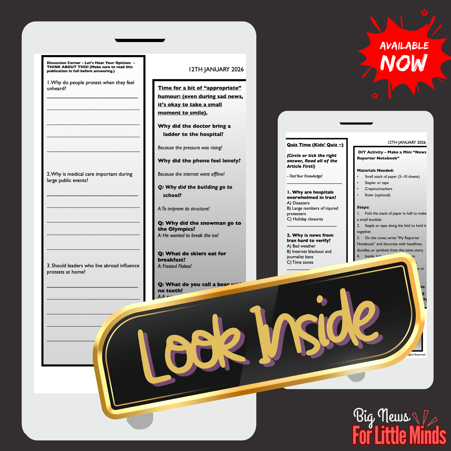 Iran Protests 2026: Newspaper for Kids with Activities, Word Puzzle, Prompts & Freebies!