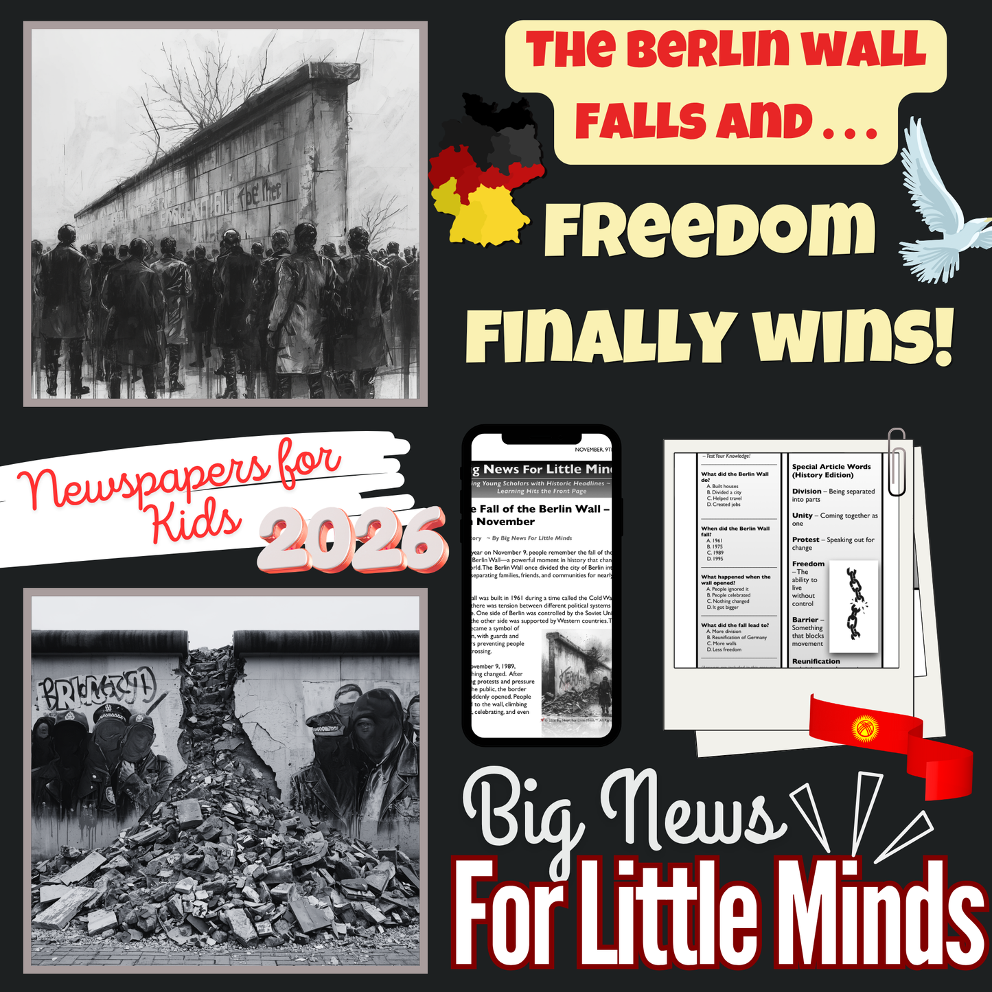 Fall of the Berlin Wall, November 9th Article Pack on History! Plus Freebie Worksheets!
