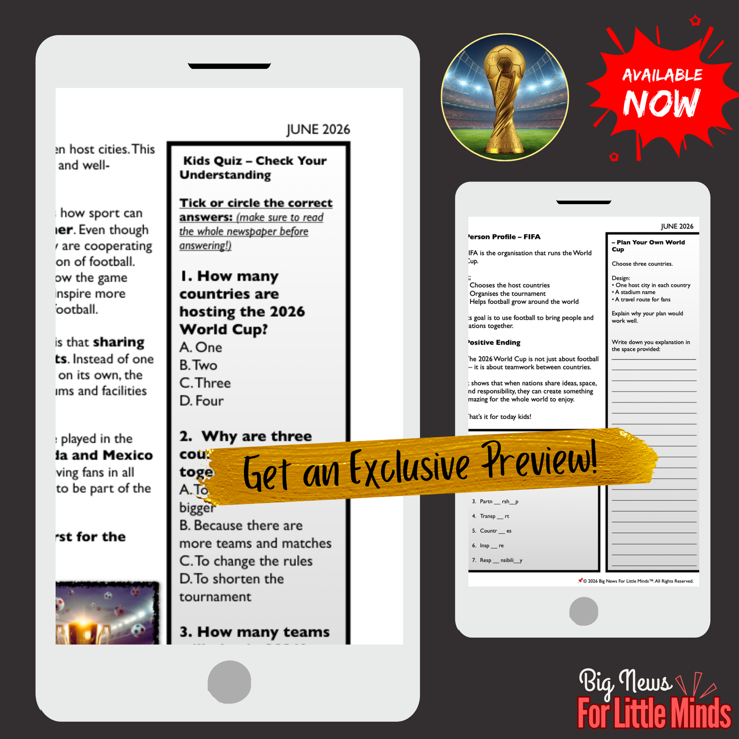 Football First Ever 3-Nation World Cup: 2026 Kids' Article Pack (USA, Canada & Mexico)