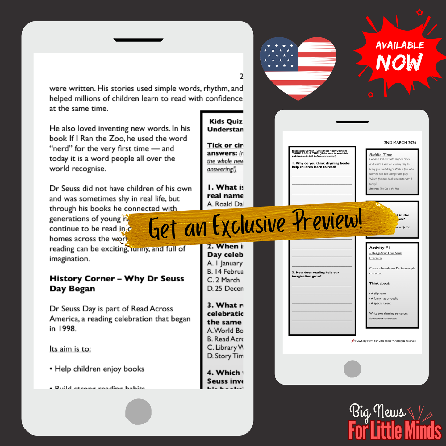 Dr Seuss Day: Epic Article & Activity Pack for Kids on Read Across America Day!