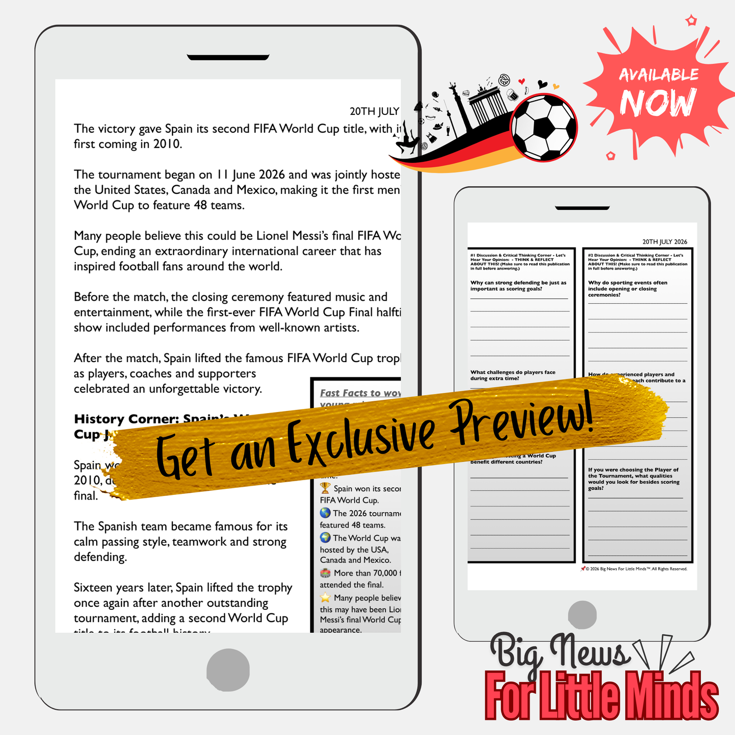 Spain Wins the 2026 FIFA World Cup – Newspaper, Quiz, Critical Thinking & Activities!