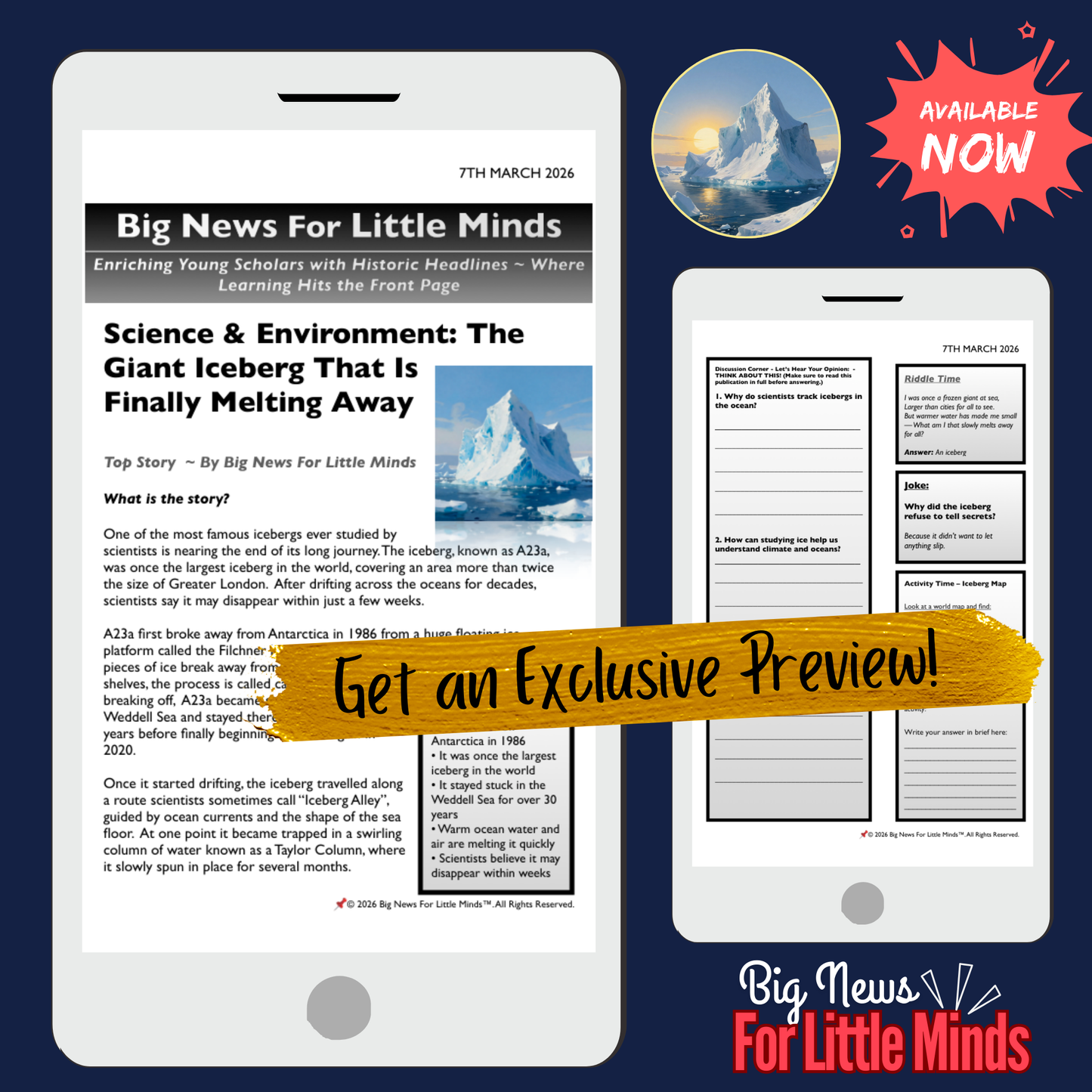 World’s Largest Iceberg Is Breaking Up — A23a Explained: Kids Article Pack & Freebies!