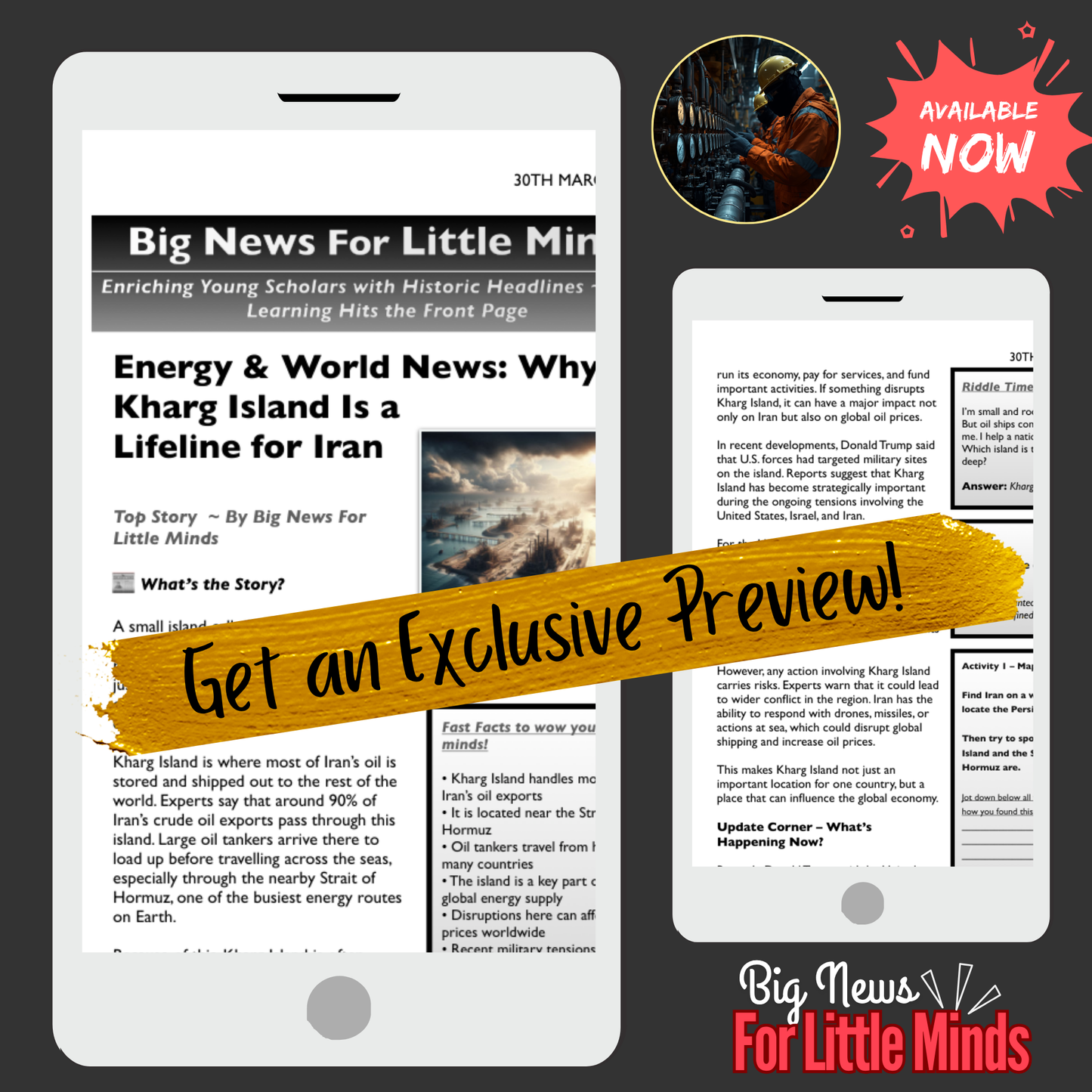 Kharg Island: Oil Lifeline Trump Wants (Iran War)! Why It Matters Most: Kids Article Pack