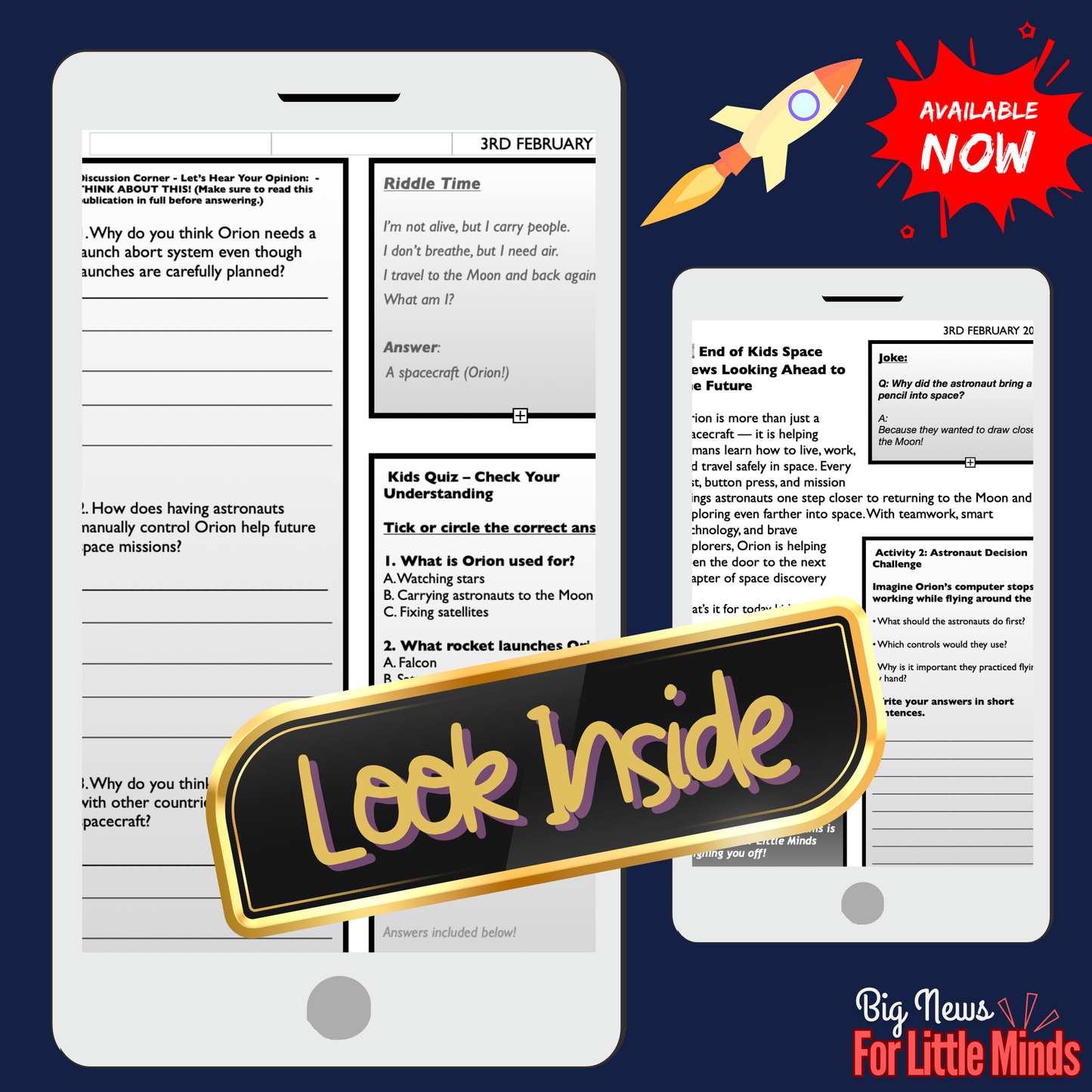 NASA’s Orion Spacecraft Used in the Artemis II Mission: Kids Info Pack & Activities!