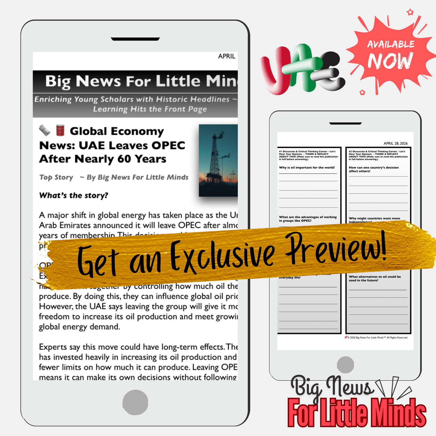 Oil, Power & Change: UAE Exits OPEC 2026! News & Critical Thinking Pack for Kids 9+