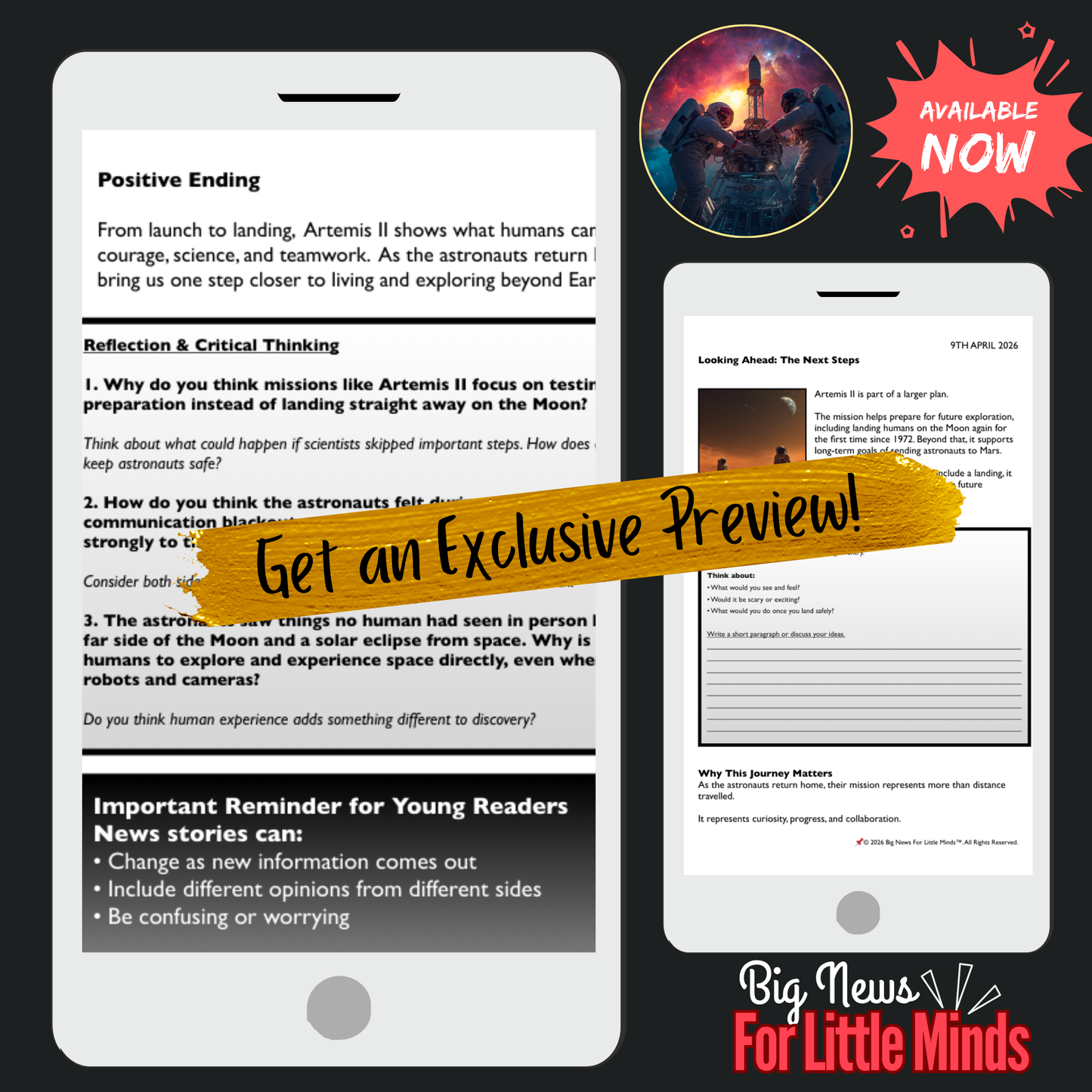 Artemis II Re-entry & Splashdown: Blazing Back to Earth: Kids Article Pack & Freebies!