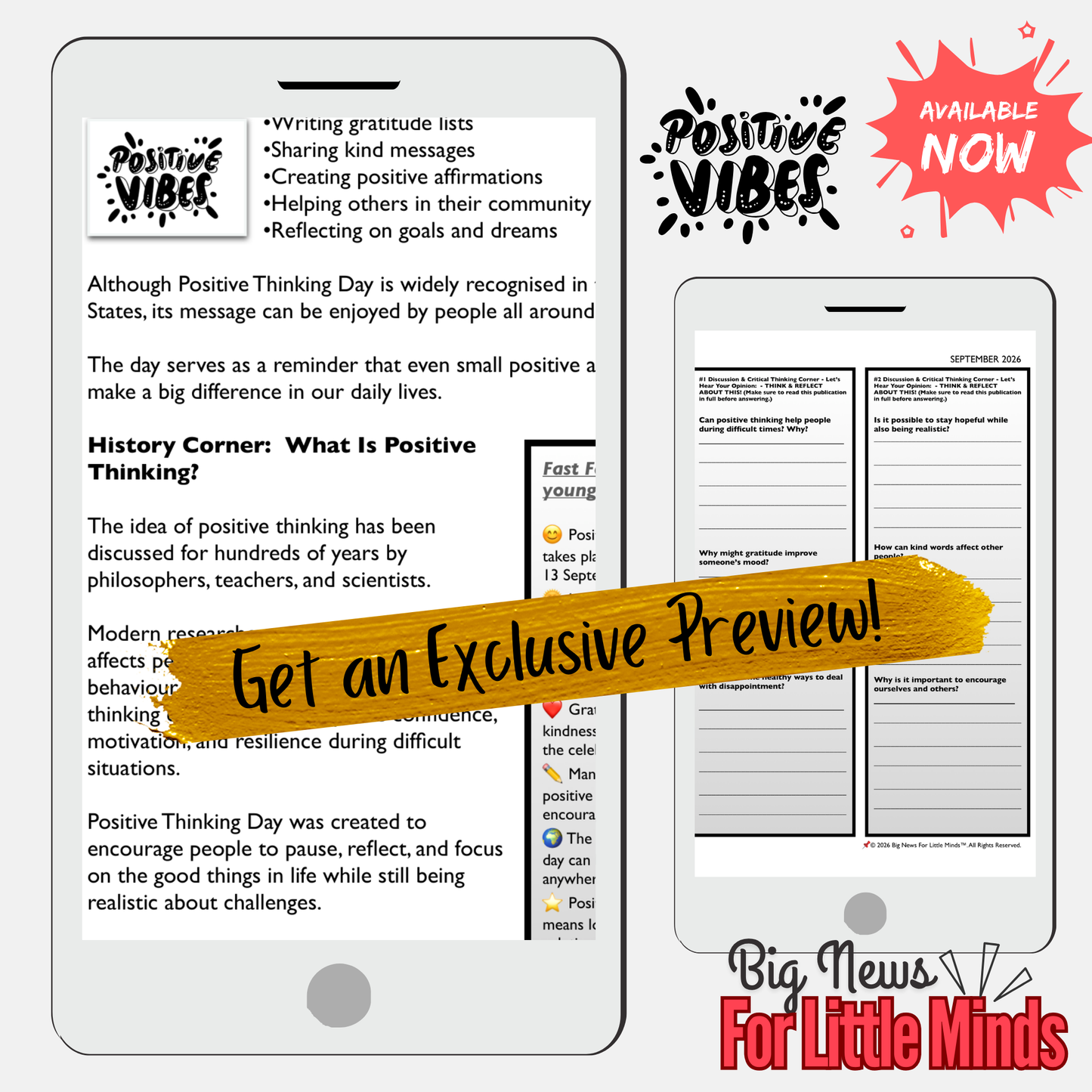 Positive Thinking Day: POWER OF A POSITIVE MINDSET! SEL Article, Activities & Quiz!