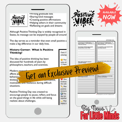 Positive Thinking Day: POWER OF A POSITIVE MINDSET! SEL Article, Activities & Quiz!