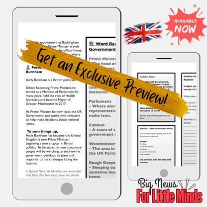Andy Burnham Becomes Prime Minister of the UK: Kids Newspaper Pack with Activities!