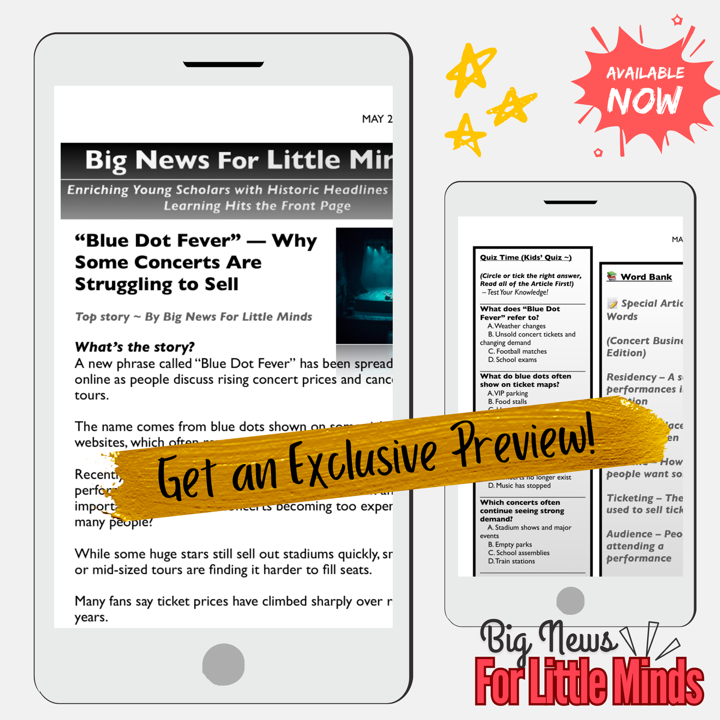 Blue Dot Fever — Why Some Concerts Are Struggling to Sell: Kids Newspaper & Activites