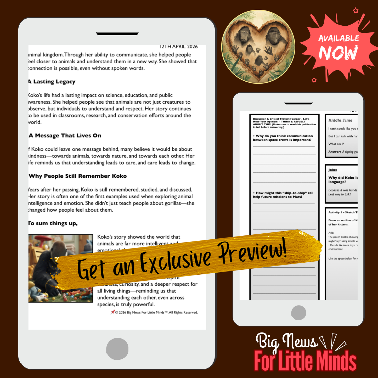 Koko the Gorilla: A Powerful Voice Beyond Words ~ Explained in No-prep Article Pack!