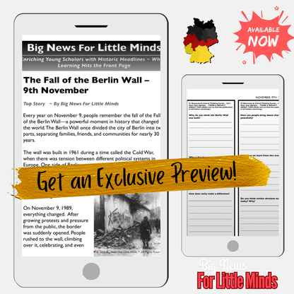 Fall of the Berlin Wall, November 9th Article Pack on History! Plus Freebie Worksheets!