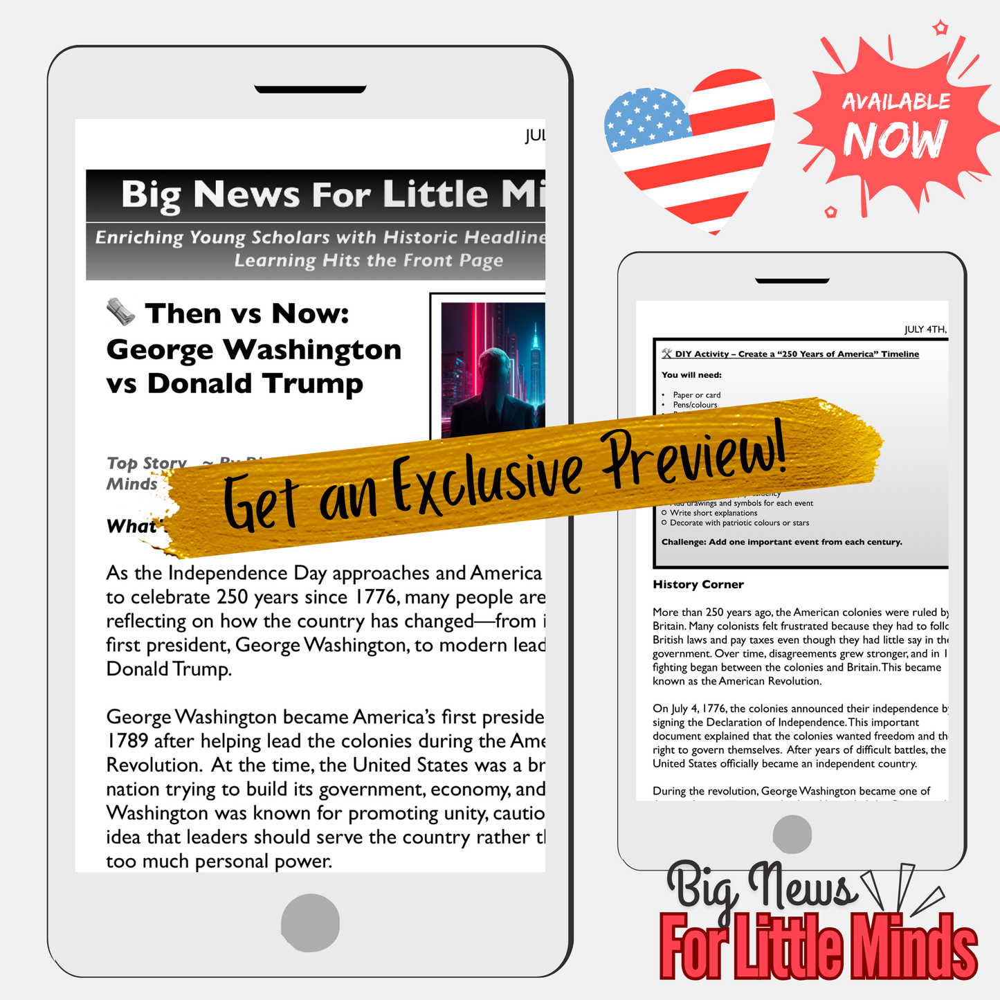 Washington & Trump Compared: 4th July Special Lesson: America Turns 250! Fun Pack
