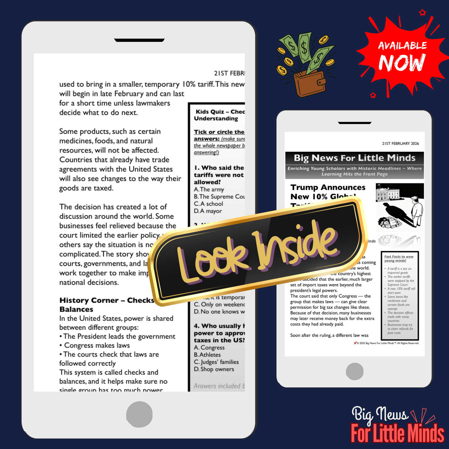 Trump’s 2026 Tariffs: Congress, Courts & Trump’s Trade Taxes in Kids News Pack!