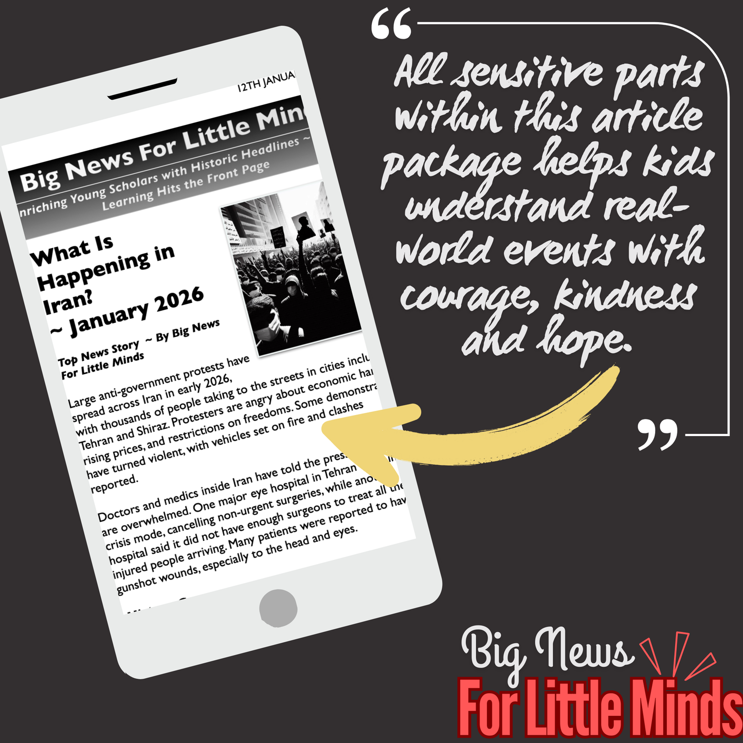 Iran Protests 2026: Newspaper for Kids with Activities, Word Puzzle, Prompts & Freebies!