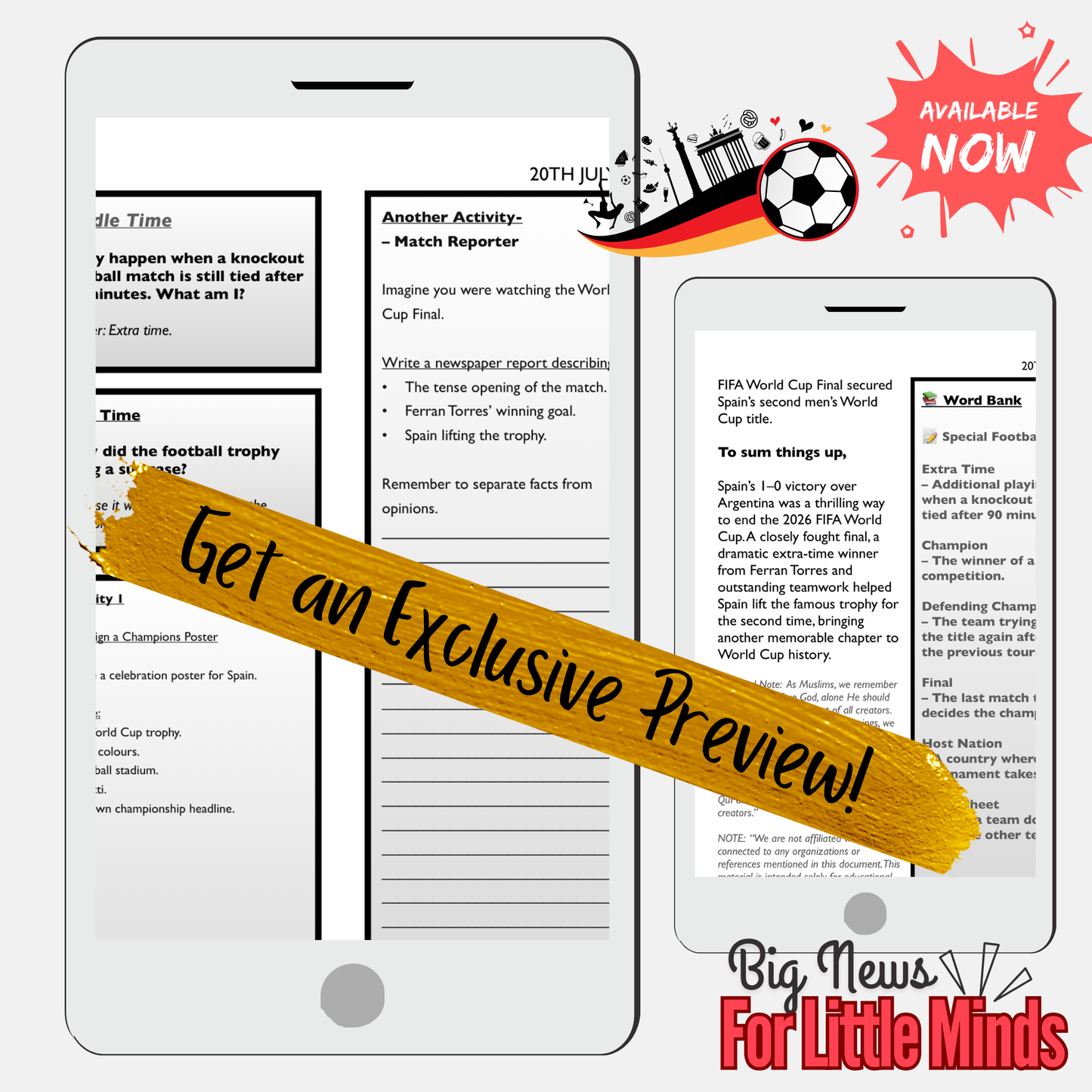 Spain Wins the 2026 FIFA World Cup – Newspaper, Quiz, Critical Thinking & Activities!