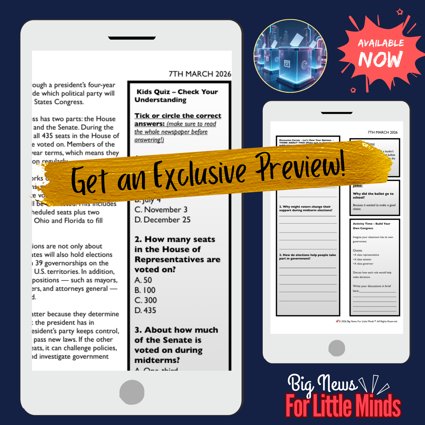 The 2026 United States Midterm Elections: Kids Article & Freebie Package!