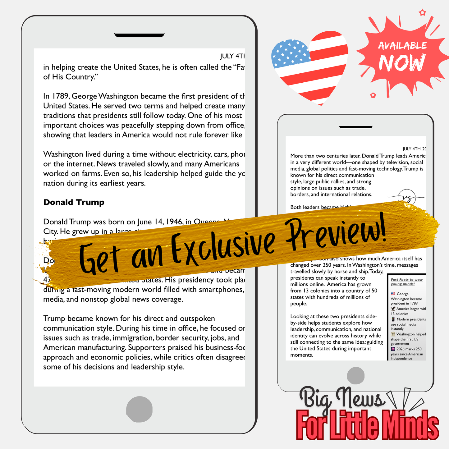 Washington & Trump Compared: 4th July Special Lesson: America Turns 250! Fun Pack