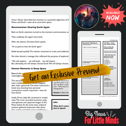 Artemis II Re-entry & Splashdown: Blazing Back to Earth: Kids Article Pack & Freebies!