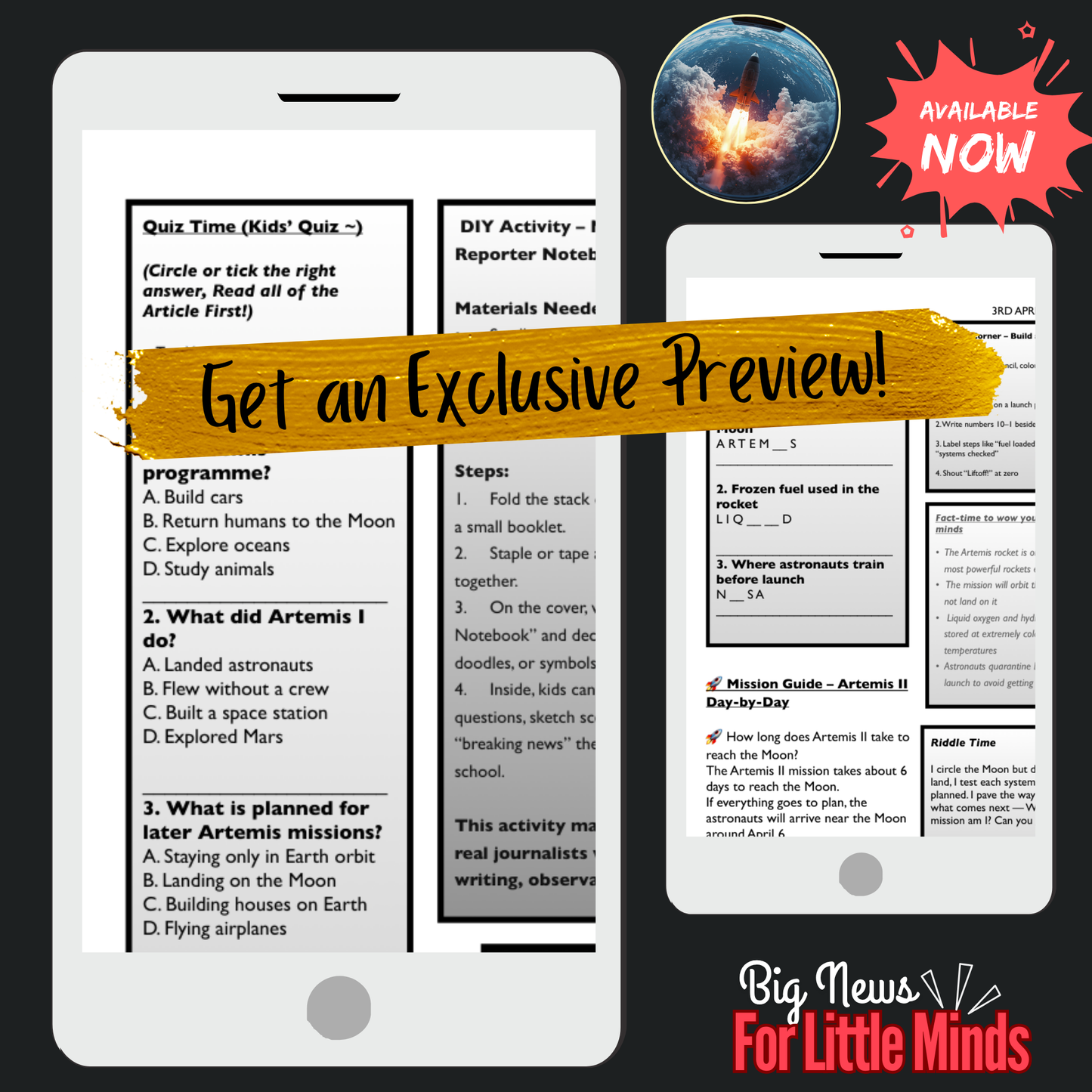 Artemis II Day-by-Day Guide: Timeline, Splashdown, Facts & Activities in Article Pack!