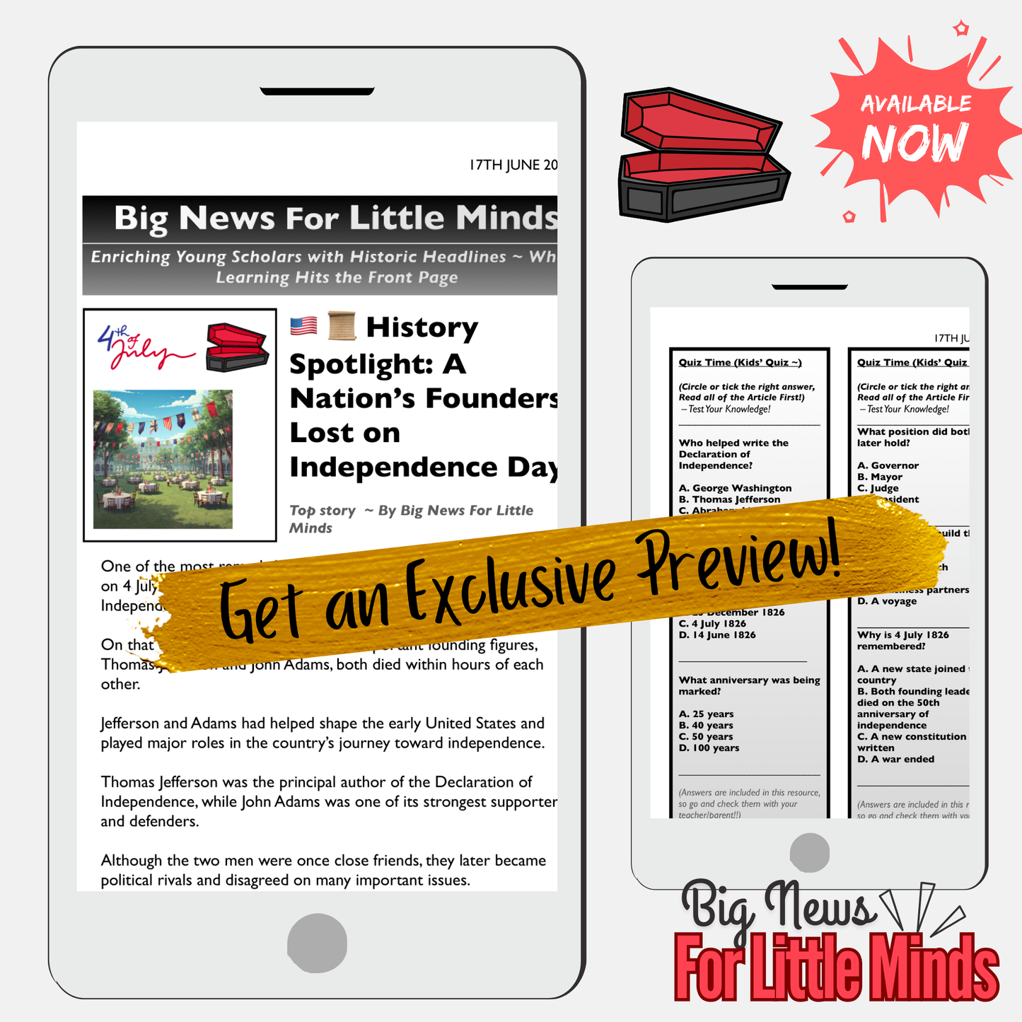 The Founders Who Died on America’s 50th Birthday 4th of July: Article, Activities & Quiz!