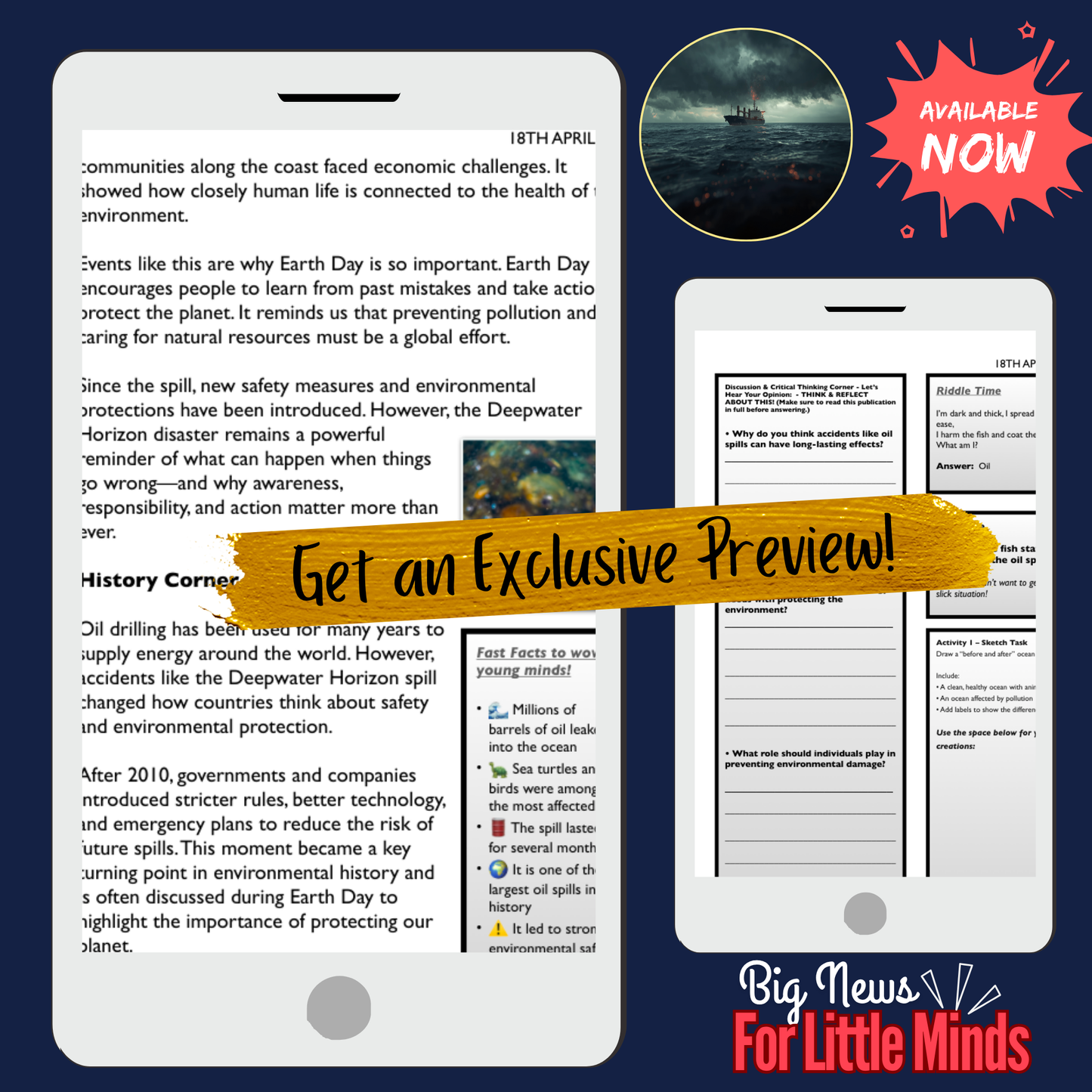 Earth Day Highlight: Deepwater Horizon Story 2010! Disaster Explained in Article Pack