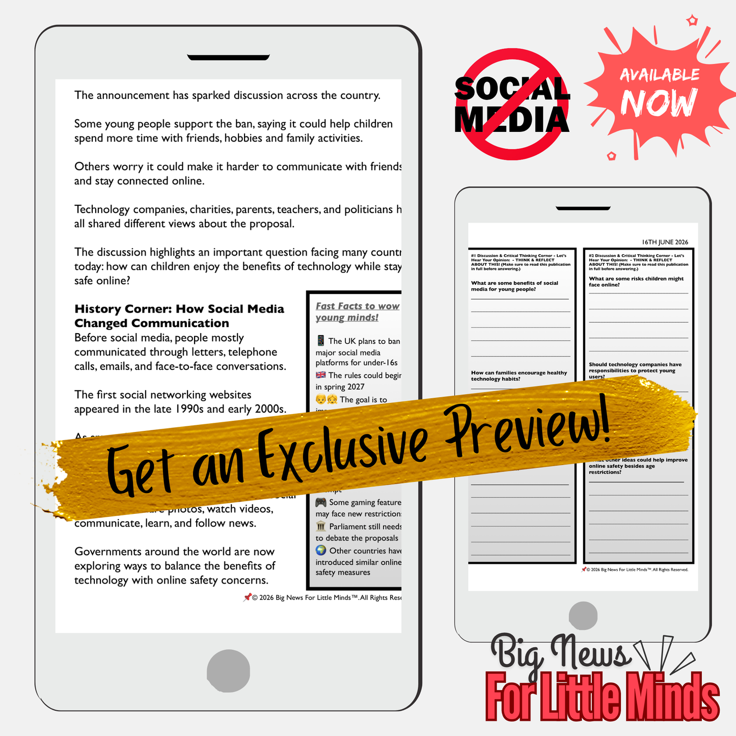 UK Social Media Ban: Under 16s in 2027! Article, Activities, Quiz & Freebie Worksheets