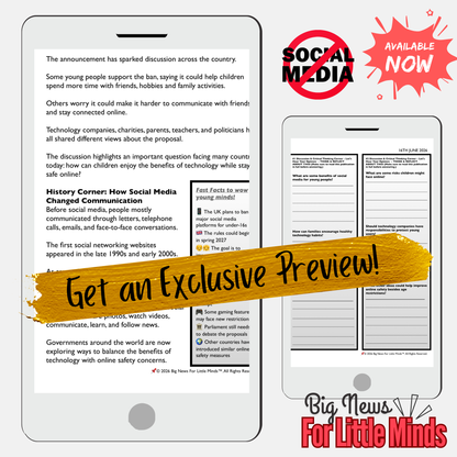 UK Social Media Ban: Under 16s in 2027! Article, Activities, Quiz & Freebie Worksheets