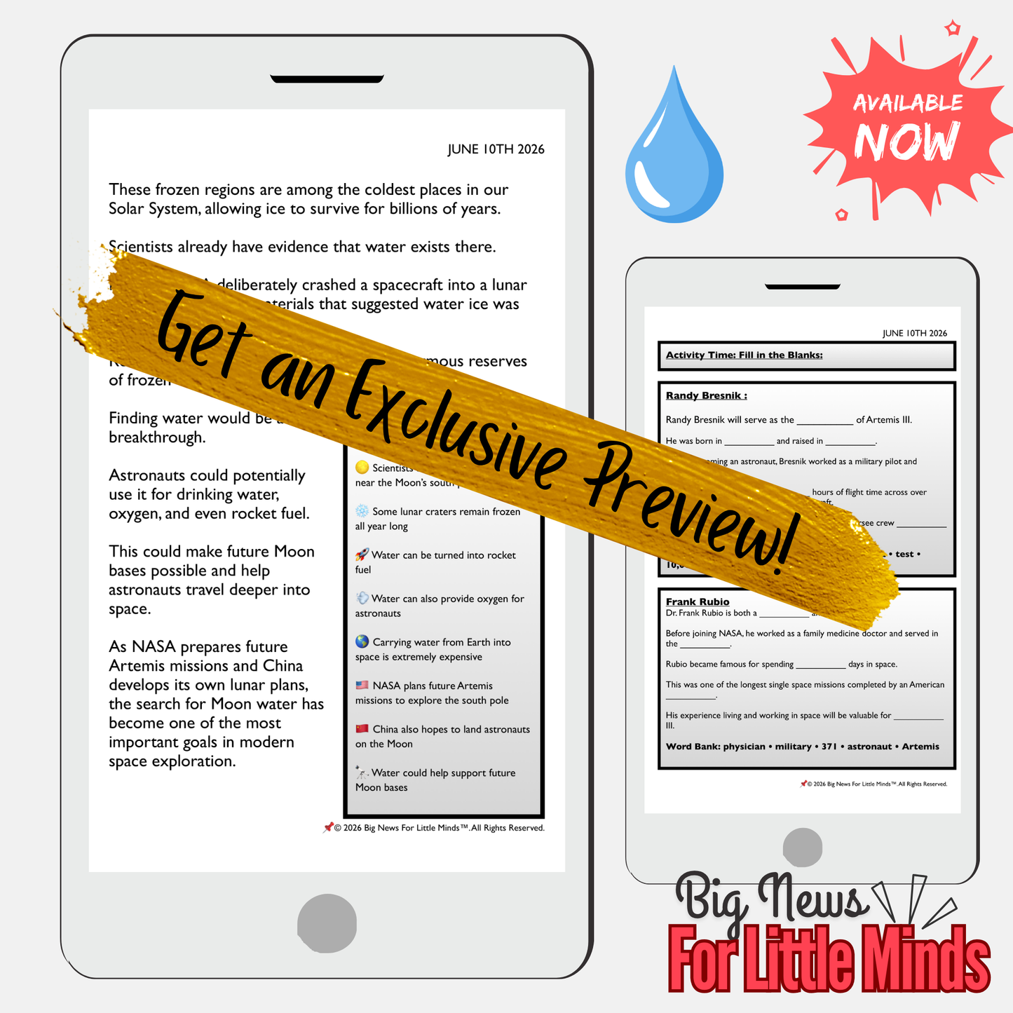 Artemis III: Searching for Water on Moon: Article & Activity Pack (Lesson Plan) & Quiz!