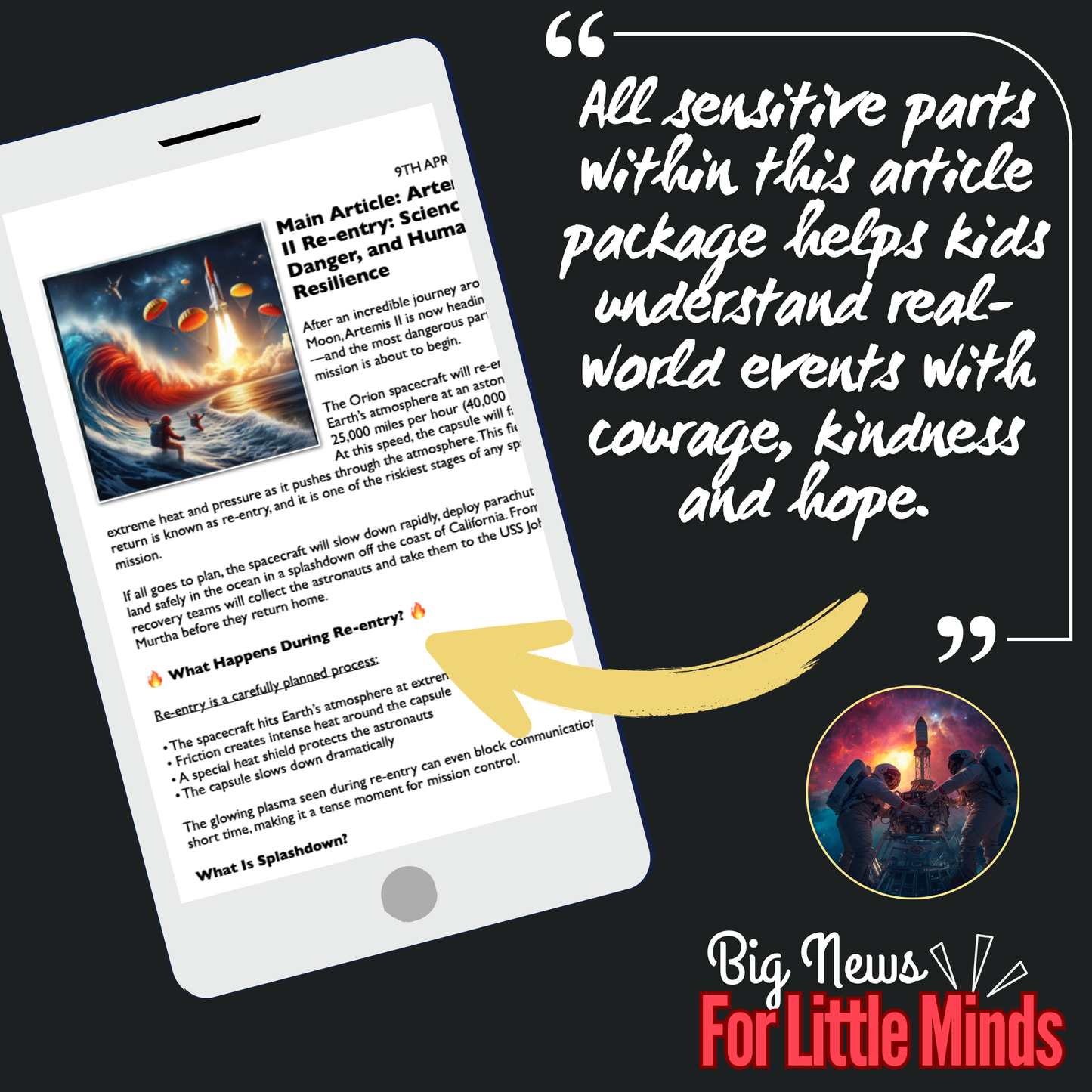 Artemis II Re-entry & Splashdown: Blazing Back to Earth: Kids Article Pack & Freebies!