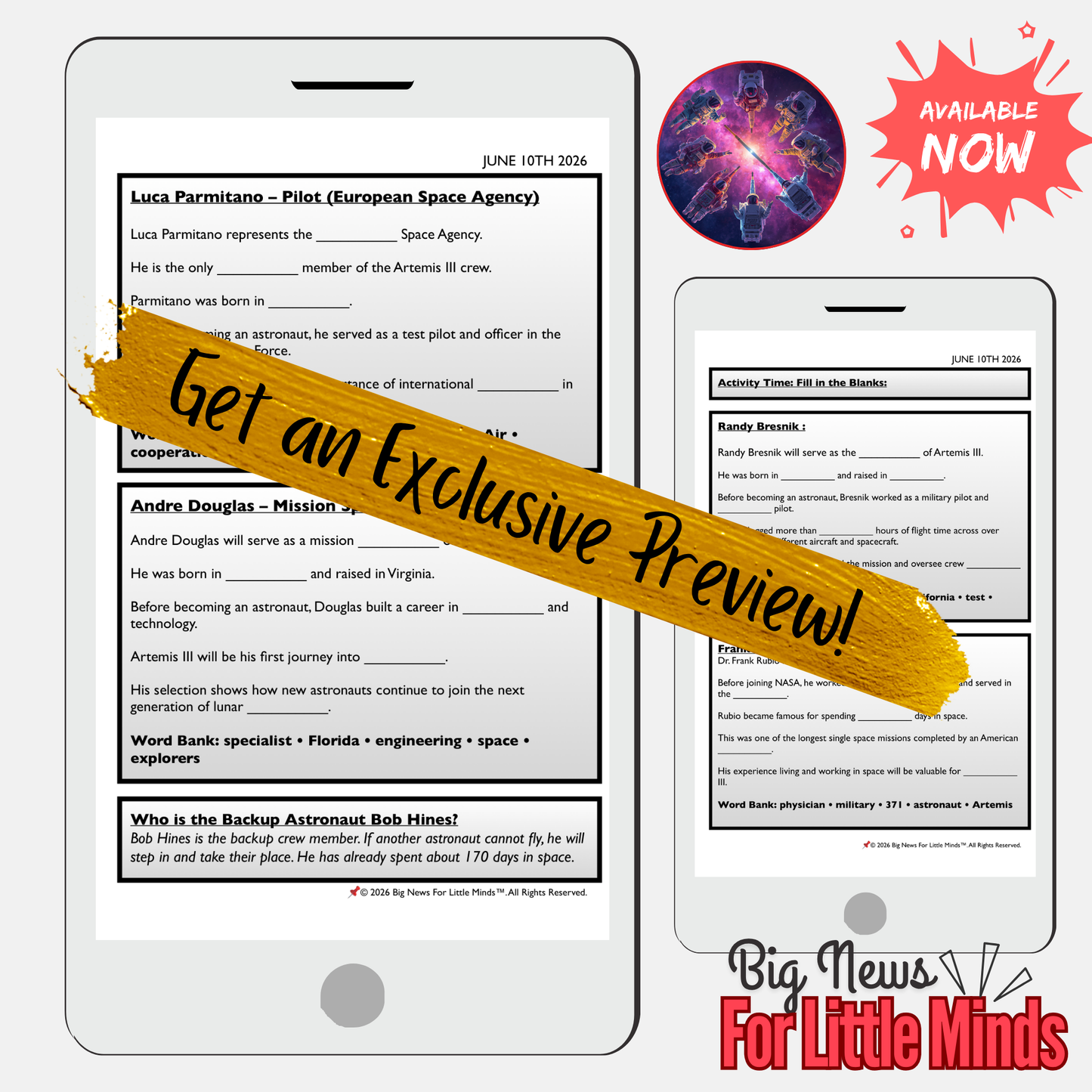 Study NASA’s Artemis III Astronauts: Article, Activities, Quiz & Critical Thinking Pack!