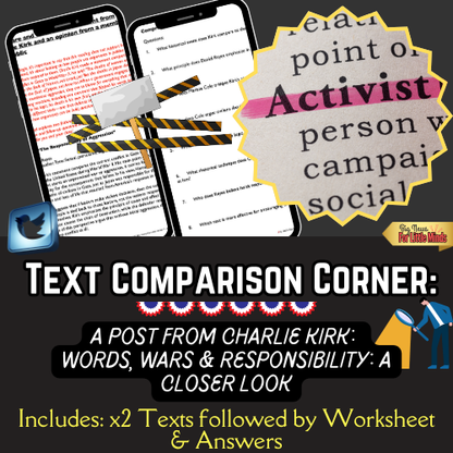 Compare & Contrast: Charlie Kirk vs. Public on war in Gaza & WW2 Worksheet included!