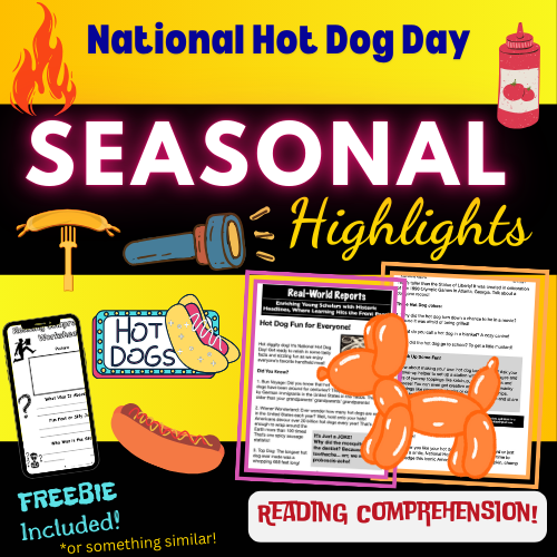 National Hot Dog Day – Kids Mini Article & Activity Pack for July (Includes Facts & Jokes)