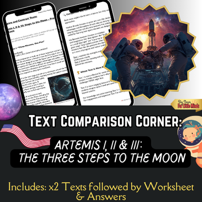 Artemis I, II & III by Nasa! Compare & Contrast Pack | Worksheets, Answers & Analysis!