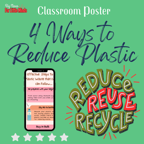 Earth Day Poster: 4 Ways to Reduce Plastic: Reduce, Reuse, Refuse & Recycle