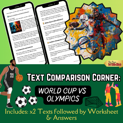 Football World Cup vs Olympics: Compare & Contrast 2 Texts, Analysis, Worksheets!