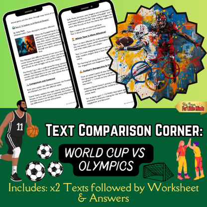Football World Cup vs Olympics: Compare & Contrast 2 Texts, Analysis, Worksheets!